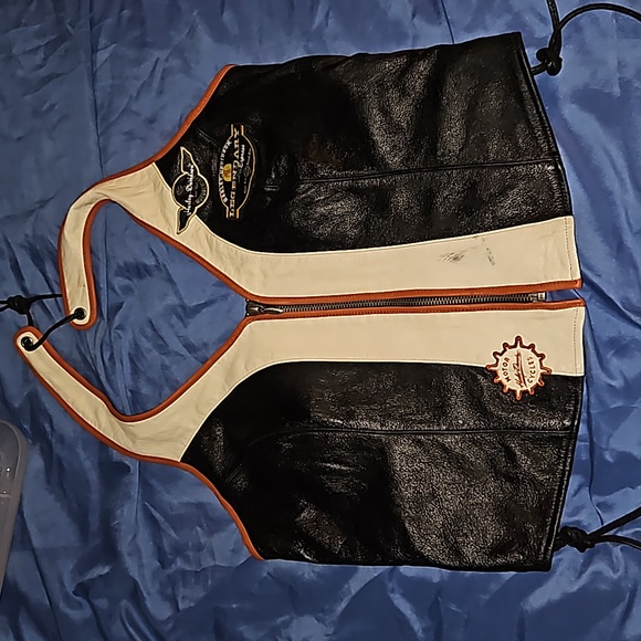 Harley Davidson Motorcycles Leather Corset Vest Top V-Neck Lace Up Shirt Large - Picture 1 of 12